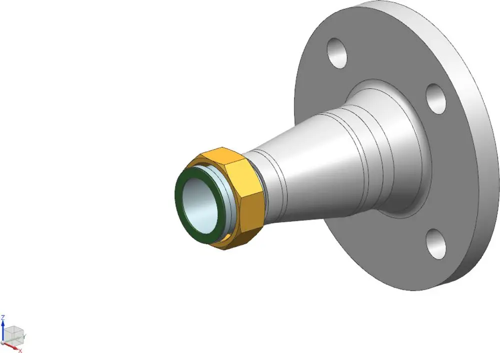 Pumpenanschluss mit flanschseitiger Befestigung und konischer Form. Ausführung mit einem Gewinde, geeignet für Installationen von Bosch-Systemen.