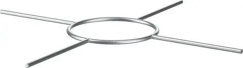 Bosch Halterung mit einem zentralen Ring und vier horizontalen Stangen, geeignet für flexibles Abgaszubehör.