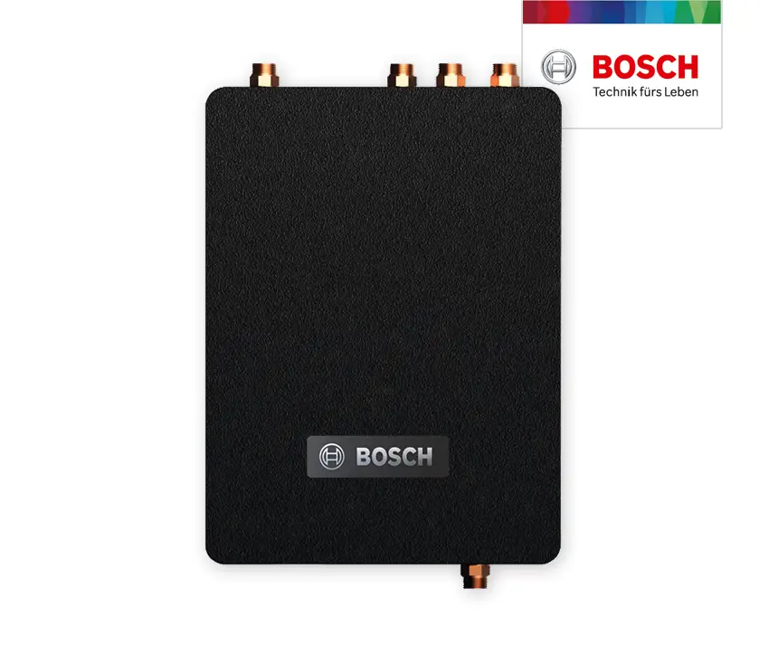Schwarzes Bosch-Produkt mit vier Anschlüssen an der Oberseite. Die Oberfläche hat eine strukturierte Optik.