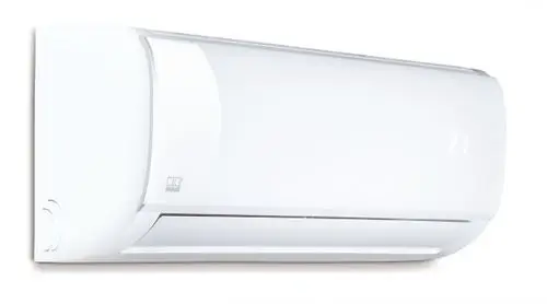 Weißes Wandklimagerät mit digitaler Temperaturanzeige, designet für komfortable Raumklimatisierung.