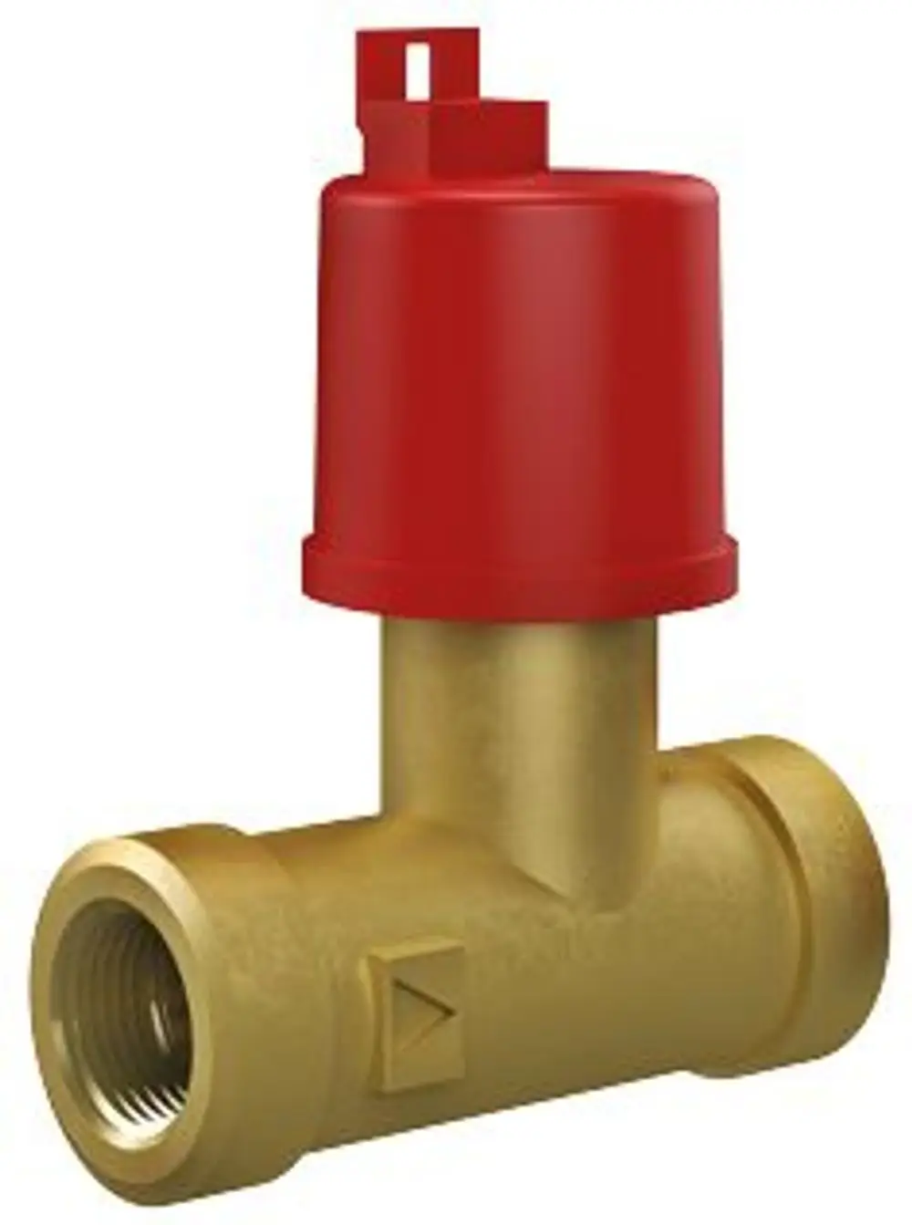 Runder, goldfarbener Drucksensor mit rotem Kunststoffdeckel, speziell entwickelt von Reflex Winkelmann, um Wasserfüllsysteme zu steuern.