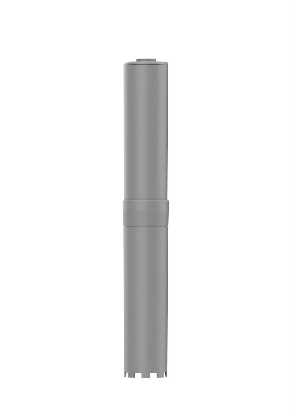 Graue Mischbettharzpatrone von Reflex Winkelmann mit einem zylindrischen Design und einer gut erkennbaren Öffnung. Die Unterseite ist mit Aussparungen versehen.