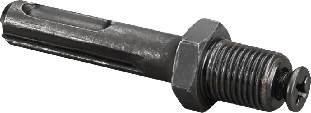 Viega Adapter mit einem gewindeten Ende und einem Schlitz für die Befestigung. Der Körper ist in dunklem Metall ausgeführt.