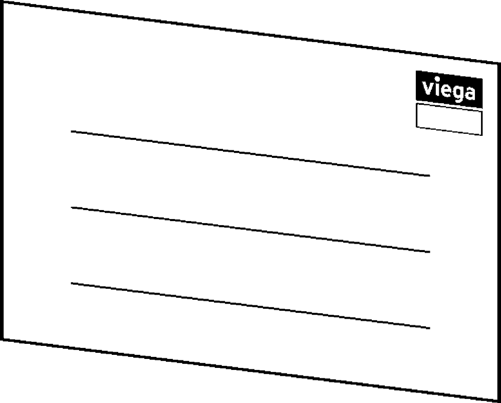 Schwarzes Beschriftungsetikett von Viega mit weißer Schrift. Auf dem Etikett sind klare Informationen abgebildet, die für eine einfache Identifikation geeignet sind.