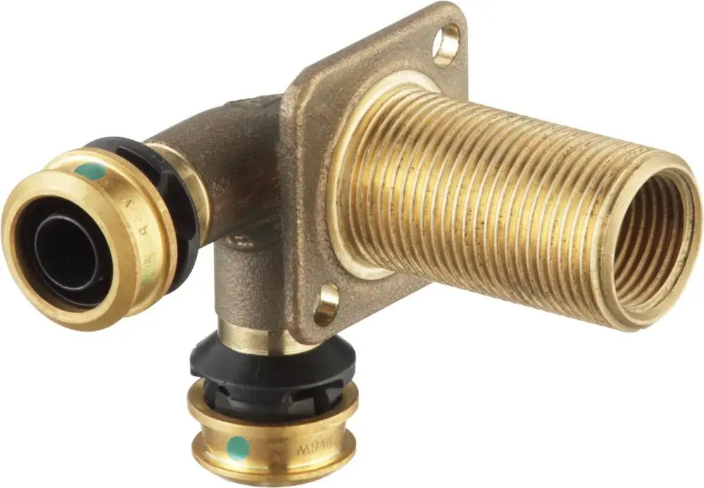 Durchführung aus Siliziumbronze mit Gewindeanschlüssen und zwei Steckanschlüssen. Teile bestehen aus hochwertigen Materialien von Viega.