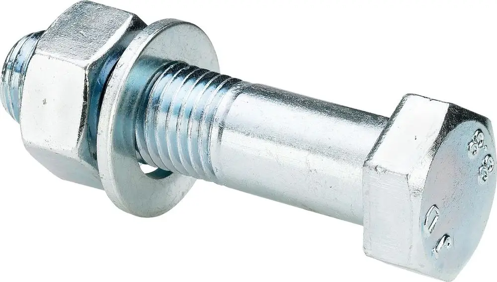 Zinkbeschichteter Stahlbolzen mit Mutter und Unterlegscheibe, hergestellt von Viega, geeignet für Montagen.