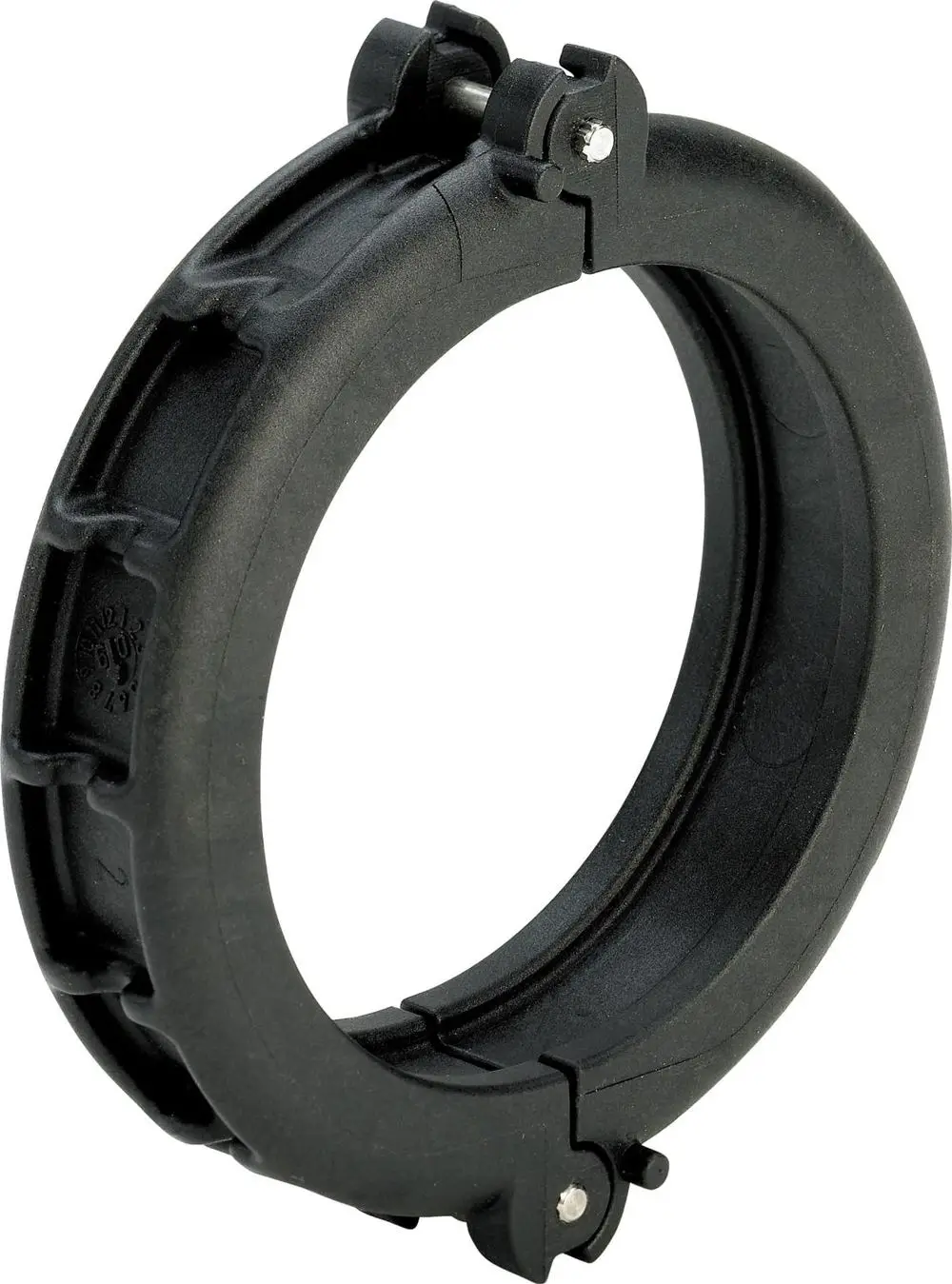 Schwarzer Kunststoffring mit Klemmmechanismus, vermutlich für Rohrverbindungen, hergestellt von Viega.