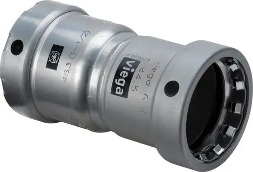 Viega-Muffe aus Stahl mit Zink-Nickel-Beschichtung, konisch geformt und mit Innengewinde, zur Verbindung von Rohrleitungen im Installationsbereich.