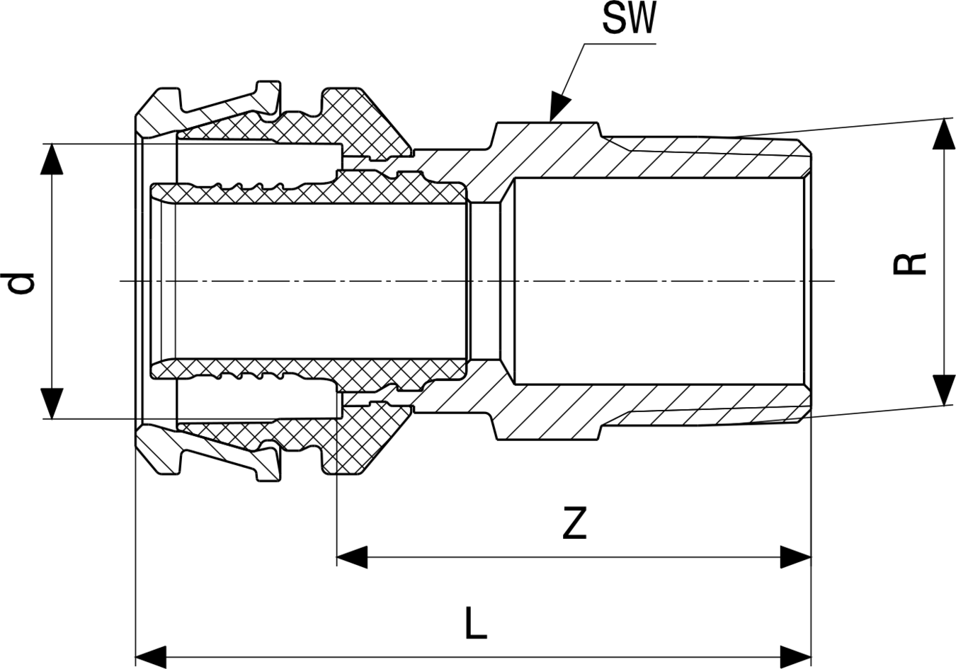 Viega Übergangsstück aus Siliziumbronze, mit zwei Gewindeanschlüssen. Ideal für Rohrsysteme mit unterschiedlichen Durchmessern.