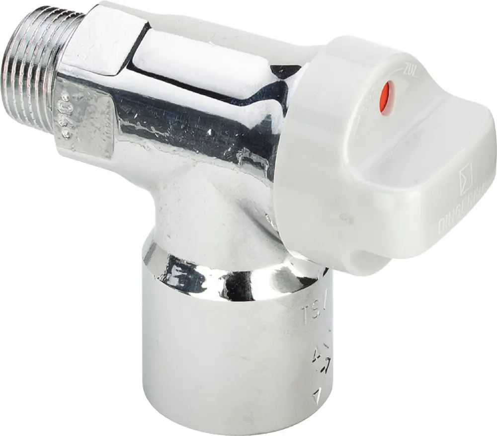 Gassteckdose aus verchromtem Messing mit einem klaren Bedienhebel. Das Produkt gehört zur Viega Profipress-Serie und ist für Gasinstallationen konzipiert.