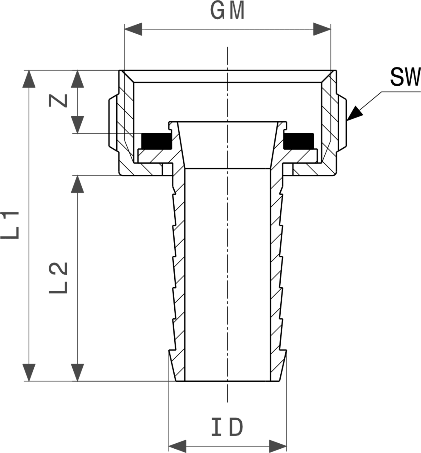 Messing Schlauchverschraubung von Viega, mit Standardanschlüssen für Rohrsysteme. Abgebildet mit Maßangaben für Installation und Anwendung.