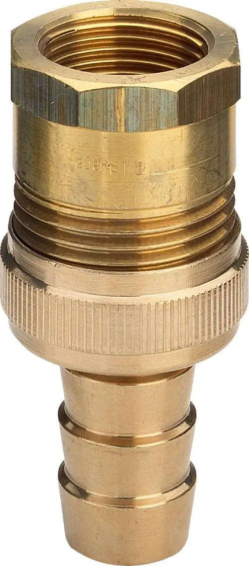 Brass hose connector with threaded ends, designed for robust piping applications in plumbing and irrigation systems.