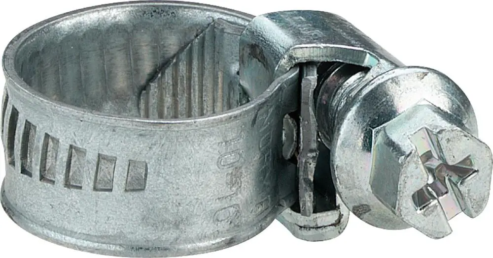Viega Schlauchschelle aus verzinktem Stahl, mit Schraubmechanismus zur Befestigung von Schläuchen. Klar erkennbare Einstellmöglichkeiten zur Anpassung.