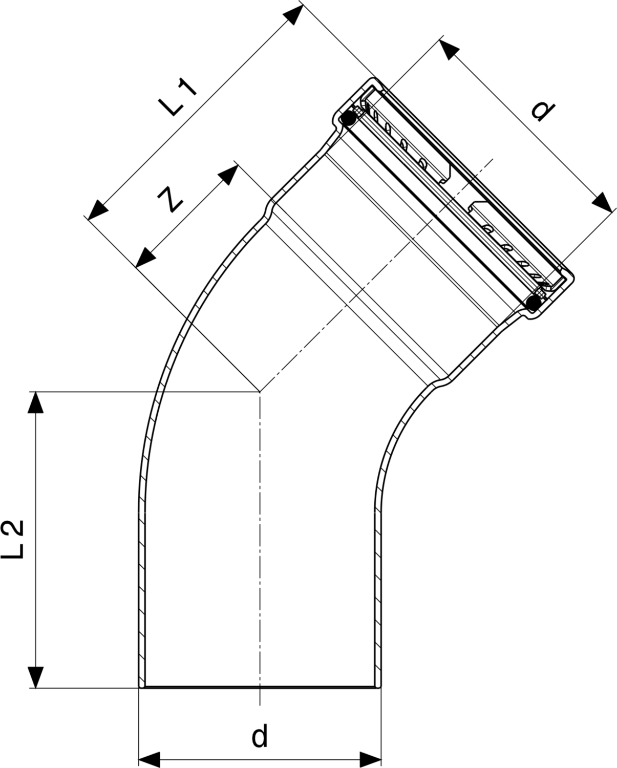 Stahlbogen in Edelstahl-Optik von Viega, mit einem gebogenen Ende und flacher Basis, geeignet für verschiedene Anwendungen in der Installationstechnik.