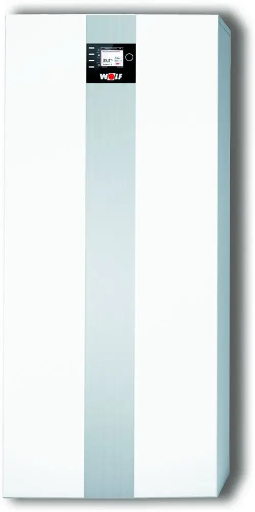 WOLF Gasheizung TGB-2 in einem modernen, schlichten Design mit digitalem Display zur Temperaturanzeige und Steuerung.