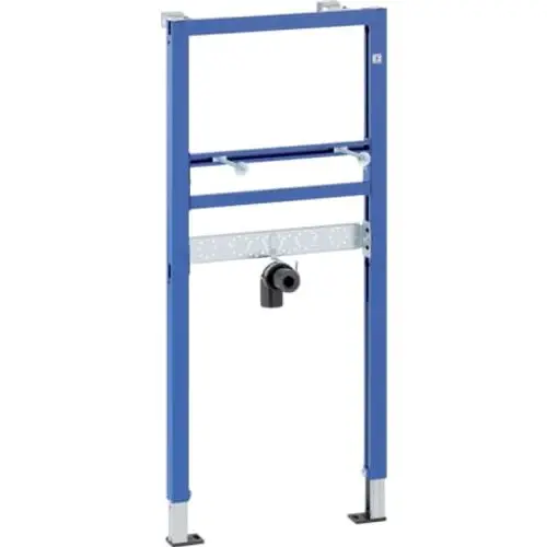Geberit Element zur Montage eines Waschtischs mit Befestigungselementen, geeignet für Standarmaturen, in blauer Metallausführung ohne weitere Zubehörteile.