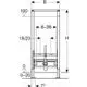 Geberit Montagerahmen für Bidet, mit angegebenen Maße für Installation, zum Einbau in Wand, schematische Darstellung der Struktur und Abmessungen.