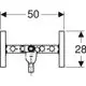 Geberit Wandarmatur mit einem Traversenelement für eine Waschmaschine, dargestellt in einer schematischen Zeichnung mit Abmessungen.
