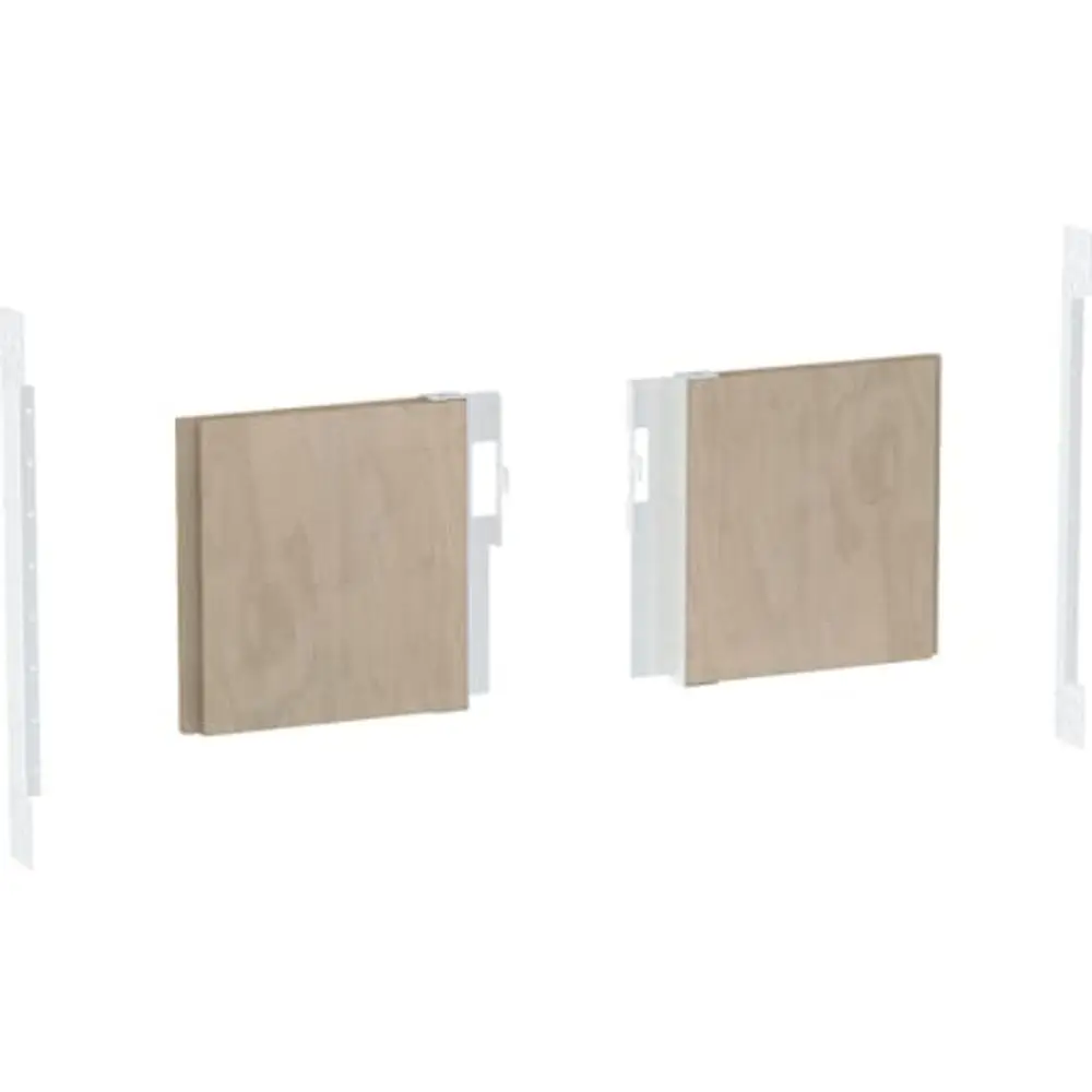 Montageplatte von Geberit, bestehend aus zwei Holzplatten mit seitlichen Montageschienen, zur Installation eines Waschtischs mit Unterschrank und mittiger Auslaufarmatur.