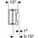 Montageplatte von Geberit, schematische Darstellung mit Maßangaben zur Installation. Sichtbar sind Montagepunkte und Maße für flexible Anpassungen.