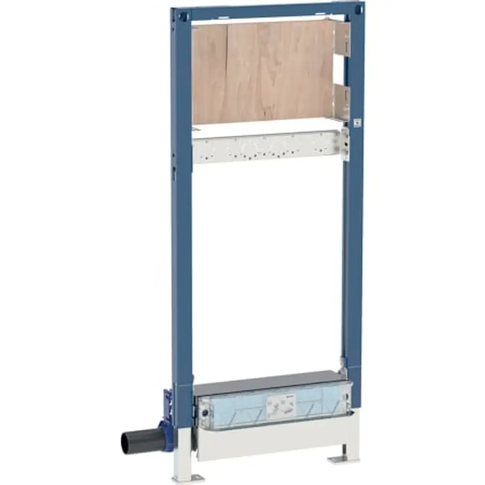 Geberit Duofix Element für Dusche, bestehend aus einem stabilen Rahmen mit Wandablauf und Platz für Unterputz-Wandarmatur, zur Installation in Trockenbau- oder Estrichsystemen.