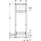 Schemenhaftes Produktdiagramm eines Geberit Duofix Elements mit Maßeinheiten, inklusive Höhen- und Breitenangaben, zur Installation eines Duschsystems.