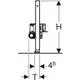Geberit Duofix Element mit vertikaler Montage, zeigt Wandablauf und wird für Estrichhöhen von 65–90 mm verwendet. Maße und Details sind im Diagramm dargestellt.