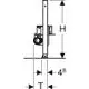 Geberit Duschsystem, dargestellt in Seitenansicht, mit vertikalem Aufbau und seitlichem Wandablauf, inkl. Maßlinien für Höhe und Tiefe.