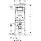 Geberit Duofix Element für Wand-WC, mit Sigma UP-Spülkasten. Rechts sind Ventile und Anschlüsse, Maße sind schematisch eingezeichnet.