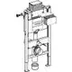 Wandmontiertes Geberit Duofix Element für WC mit integriertem UP-Spülkasten. Sichtbare Rohrleitungen und Halterungen zur Montage.