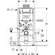 Schematische Darstellung eines Geberit Duofix Elements für Wand-WC mit Spülkasten. Maße und Anschlüsse sind deutlich markiert.