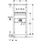 Geberit Duofix Element für Waschtisch mit montiertem UP-Funktionsblock. Zeichnung zeigt Maße und Anschlussdetails für die Installation.