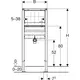 Geberit Duofix Element für Waschtisch mit Wandhalterung. Darstellung der Maße und Montagestruktur mit spezifischen Höhen- und Breitenangaben.