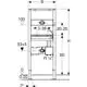 Geberit Duofix Element für Waschtisch mit elektronischer Wandarmatur, Übersichtsskizze mit Maßen und Installationsdetails in technischer Darstellung.