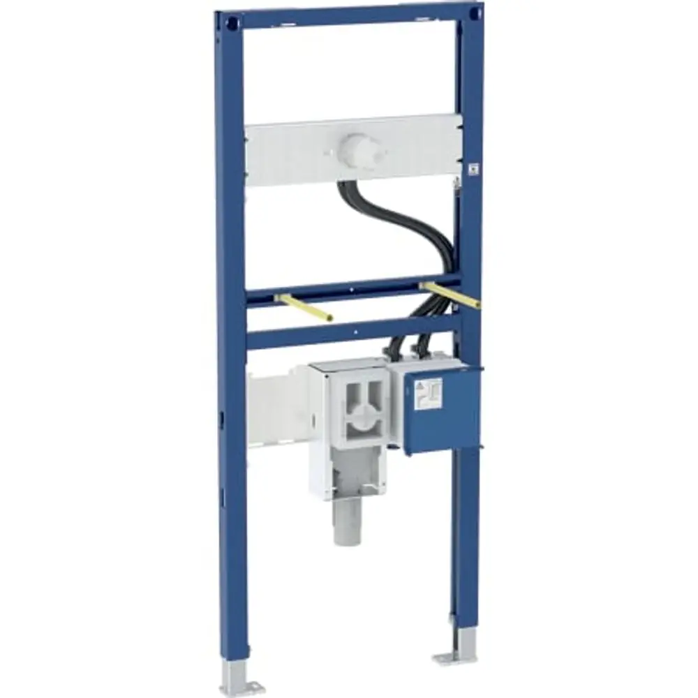 Geberit Duofix Element für Wandmontage, ausgestattet mit Funktionsbox und Geruchsverschluss, präsentiert ein Rahmenkonstrukt mit integrierten Anschlüssen.
