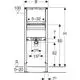Geberit Duofix Element für Waschtisch, schematische Darstellung mit Maßangaben für Montage. Rechteckige Konstruktion mit verschiedenen Anschlussmöglichkeiten und Höhenangaben.