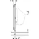 Geberit Duofix Element für Urinal, sideale Ansicht mit Maßlinien, zeigt die Montageposition des Elements. Skizze mit Höhenangaben und Anschlussdetails.