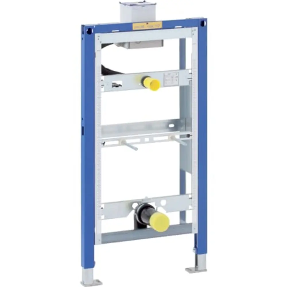 Geberit Duofix Element für Urinal, bestehend aus einem stabilen Stahlrahmen mit Montageschiene, Anschlussmöglichkeiten für Wasser und Abwasser, zur Wandmontage geeignet.