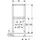 Schematische Darstellung eines Geberit Duofix Elements für Dusche und Badewanne mit Maßangaben und Montagepunkten für Installation.