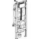 Geberit-WC-Element mit integriertem Spülkasten, installiert in Aufstellrahmen. Sichtbare Anschlüsse und Ablaufmechanismus am unteren Teil des Elements.
