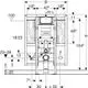 Geberit Duofix Element für Wand-WC, schematische Darstellung mit Abmessungen, Anschlüssen und Spülkasten, inklusive Stellen für Haltegriffe und Stützvorrichtungen.