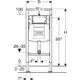 Geberit Duofix Element für ein Stand-WC mit Sigma UP-Spülkasten. Technik- und Abmessungsdetails sind im Diagramm dargestellt, inklusive Montage- und Anschlussinformationen.