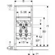 Geberit Duofix Element mit zwei Wasserzählerstrecken, Anschlüssen und Absperrventilen. Diagramm zeigt Maße und Rohranschlüsse für Montage.