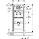 Geberit Duofix Element für Urinal, schematische Darstellung mit Maßlinien und Anschlussdetails, zeigt die Installationsdetails und Höhenanpassungen des Systems.