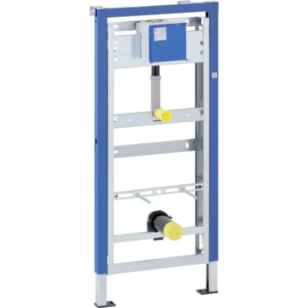 Geberit Duofix-Element für Urinal, bestehend aus einem stabilen Rahmen mit integrierter Steuerung und Anschlussmöglichkeiten für Wasserleitungen.
