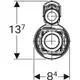 Geberit Spülventil mit einem kreisförmigen Design, dargestellt in technischer Zeichnung, mit spezifischen Maßangaben für Höhe und Durchmesser.