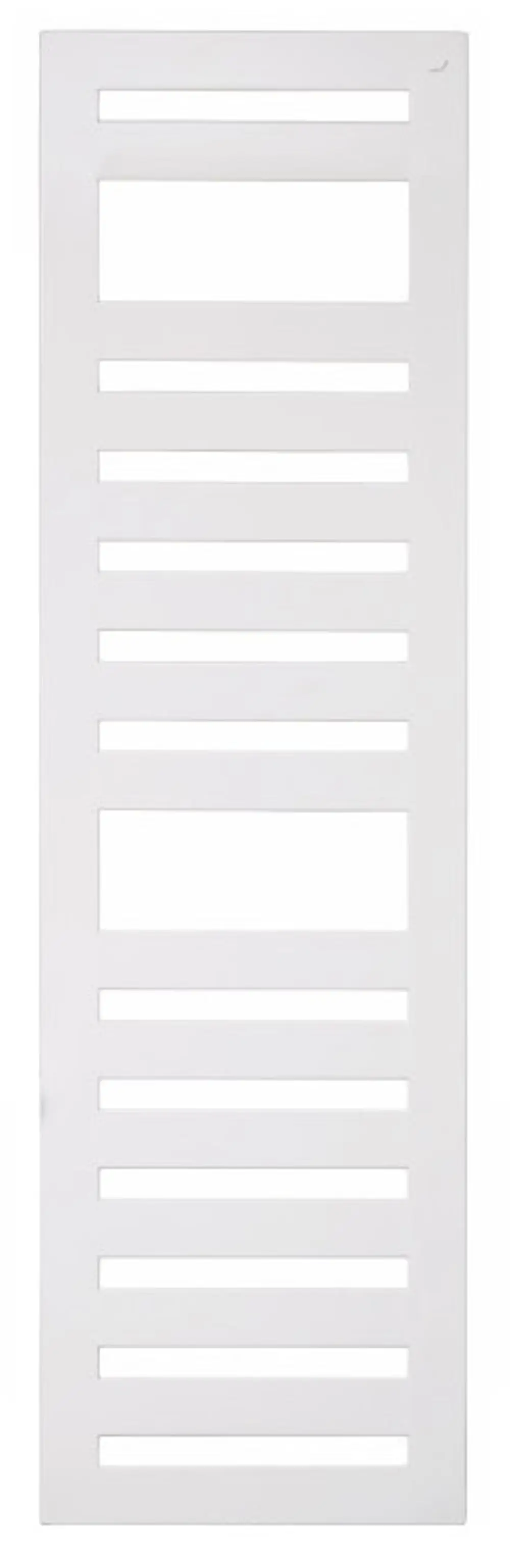 Weißer Elektroheizkörper mit horizontalen Öffnungen, montiert an einer Wand. Das Design ist funktional und schlicht, typisch für Zehnder Produkte.