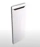Weißer Elektroheizkörper von Zehnder, flaches Design mit Bedientasten oben, an einer Wand montiert. Klarer, minimalistischer Stil.