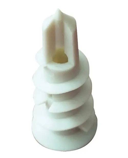Weißer Kunststoffadapter mit mehreren Rillen und einer zentralen Öffnung, verwendet in Systemen zur Flächenheizung.