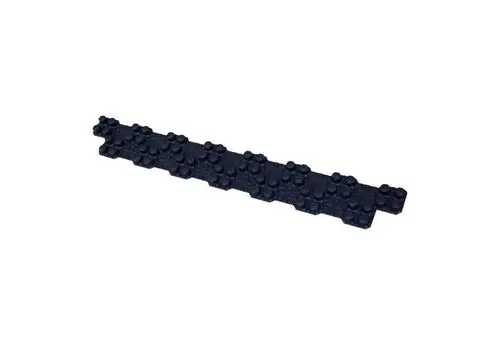Schwarze LEGO-ähnliche Bauplatte mit mehreren Noppen, die zur Konstruktion verwendet werden kann.